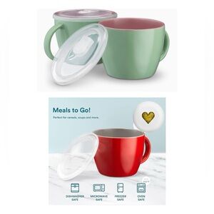 3 KooK Soup Mugs, Soup Cups/Bowls w/Lids & Handles, 25 Oz Each, NEW